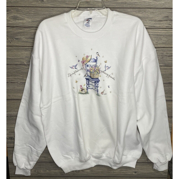 Vintage Grandma Sweater Rocking Chair Birds Graphic Women Sz XL USA Made - Picture 3 of 5